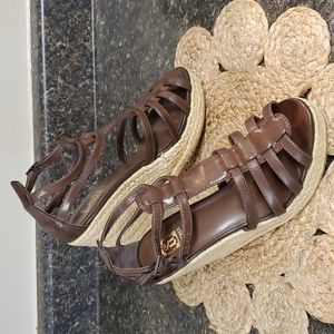 Decree Boho Brown Wedge Sandals. Woven Wedge